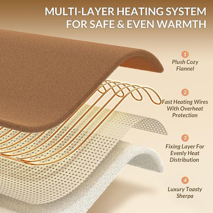 HOMLYNS LuxeHeat Heated Blanket Electric Blanket King Size, Soft Flannel Sherpa Heating Blanket with 10 Heat Settings, 1-10 hrs Timer Auto Shut Off (90x100 inches, Coffee)