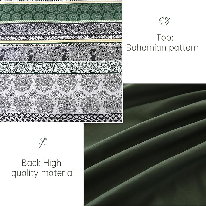 Cottolester Boho Comforter Set Queen Size,8 Pieces Dark Green Bohemian Striped Bed in a Bag,Paisley Soft Microfiber Bedding Comforter Set
