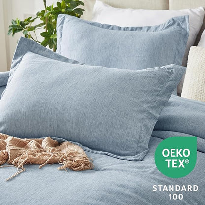 CozyLux Full Size Comforter Set - 3 Pieces Blue Soft Luxury Cationic Dyeing Bedding Comforter for All Season, Breathable Lightweight Fluffy Bed Set with 1 Comforter and 2 Pillow Shams
