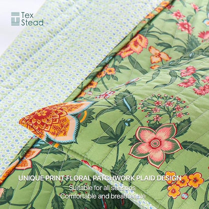 Quilt Set Queen Size Floral Patchwork Quilted, Soft Comforter Set Bedding Sets, Coverlet Bedspread Decorative Quilts with 2 Pillow Shams 90"x90"