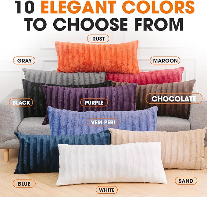 Cheer Collection Faux Fur Long Body Pillow - Accent Throw Pillow for Bed and Couch - Decorative Lumbar Pillow with Insert, Chocolate Brown (18" x 40")