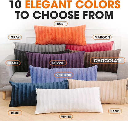 Cheer Collection Faux Fur Long Body Pillow - Accent Throw Pillow for Bed and Couch - Decorative Lumbar Pillow with Insert, Chocolate Brown (18" x 40")