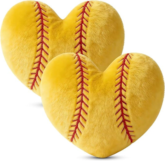 2Pcs Softball Throw Pillow, 11 in Soft Embroidered Fluffy Softball Pillow, Stuffed Plush Heart Shape Softball Pillow for Bedrooom Couch Bed Decoration, Gift for Softball Lover Player Team