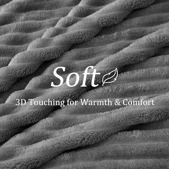 BEDELITE Fleece Throw Blanket for Couch - 300GSM Soft & Warm Fluffy Grey Blanket, Decorative and Giftable Striped Blankets for Women, Men, 50"x70"