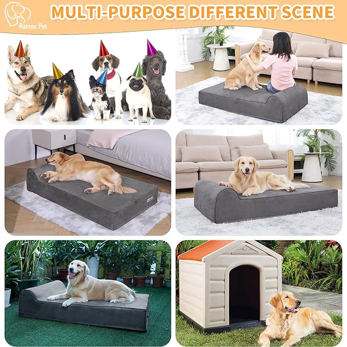 Orthopedic Dog Beds for Large Dogs, 7" Memory Foam Dog Beds with Waterproof Liner, Durable Microsuede Cover, Removable and Washable, Nonskid Bottom, 60"x48"x7" XXL Grey