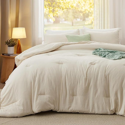 Bedsure Oversized King Comforter Set, Cream Soft Prewashed Bedding for All Seasons, 3 Pieces GentleSoft™ Bed Set, 1 Lightweight Comforter (120"x98") and 2 Pillowcases (20"x36")