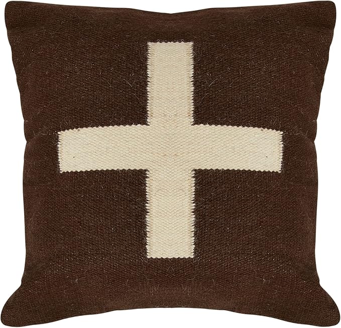 Creative Co-Op Swiss Cross Cotton Wool Throw Pillow, Brown
