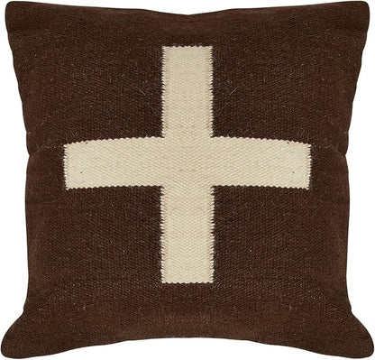 Creative Co-Op Swiss Cross Cotton Wool Throw Pillow, Brown