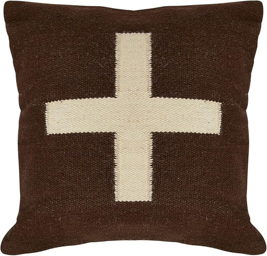 Creative Co-Op Swiss Cross Cotton Wool Throw Pillow, Brown