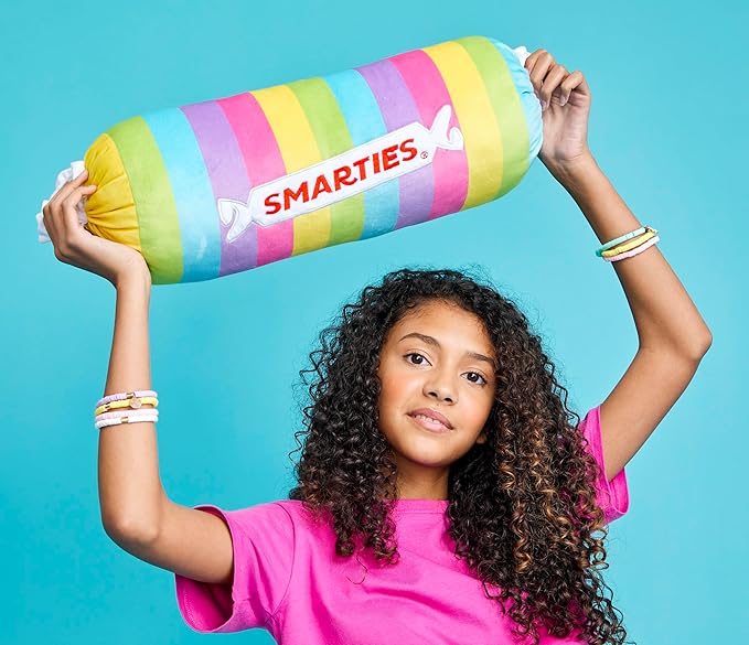iscream Smarties Roll Pastel Plush Fleece 22" x 6.5" Pillow with Embroidered Accents