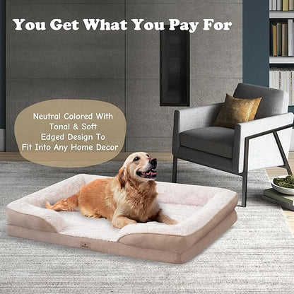 XL Orthopedic Dog Beds Large Sized Dog - Washable Large Dog Cat Bed Waterproof, Comfort Dogs Couch Sofa with Washable Removable Cover, Pet Bed with Nonskid Bottom, Beige, 48"