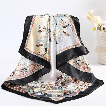 AWAYTR 35” Satin Large Square Head Scarves - 4PCS Silk Like Neck Scarf Hair Sleeping Wraps Satin Silk Scarfs for Women