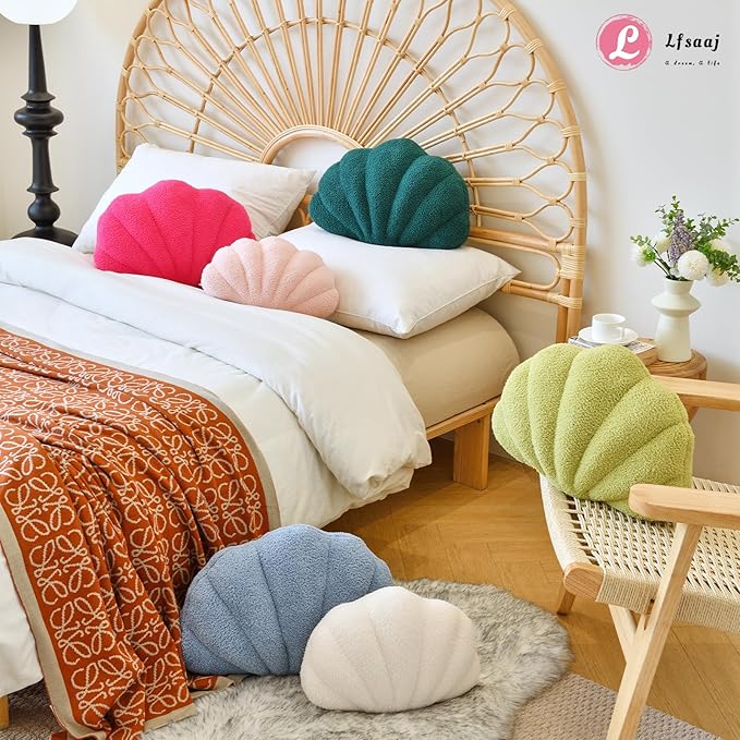 Seashell Throw Pillows, Shell Shaped Throw Pillows, Soft Home Decorative Pillow Plush Cushion for Bed Couch Living Sofa Room Decor Accent Throw Pillow (13x10 Inch, Dusty Pink)