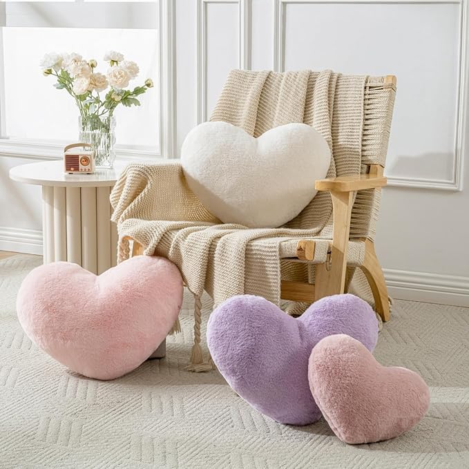 Heart Pillow Pink Heart Shaped Throw Pillows Super Soft Faux Rabbit Fur Heart Throw Pillow Valentines Day Decorations Pillow,Wedding Decor