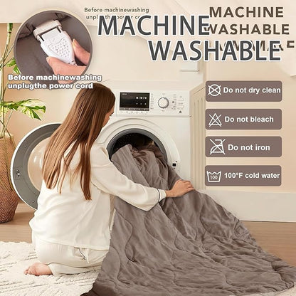 Electric Blanket Queen Size - Dual Control Heated Blanket Queen Size, Fast Heating with 10 Time Settings & 6 Heat Settings, Warm Gift (Khaki, Queen/Full 90" x 90")