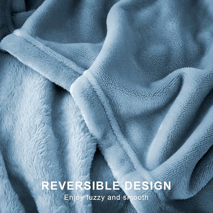 Hansleep Fleece Queen Blanket for Bed Fleece Washed Blue, Queen Size Super Soft Flannel Fuzzy Plush Cozy Blanket for All Seasons, Washed Blue, Queen 90x90 Inches