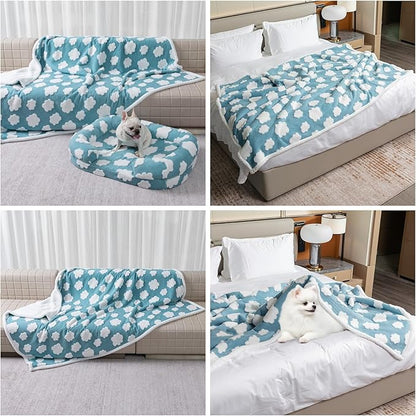 Waterproof Pet Blanket,Dog Bed Covers Couch Sofa Stylish Jacquard Pets Throw Blankets for Puppy Cats Washable Reversible Furniture Protection Covers (Blue Cloud,XL)