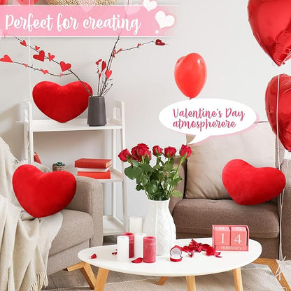 Marsui Valentine Red Heart Pillow Cute Plush Cushion Throw Pillows Soft Stuffed Heart Solid Color Decorative for Sofa Bedroom Gift(3 Pcs,15 x 12 Inch)