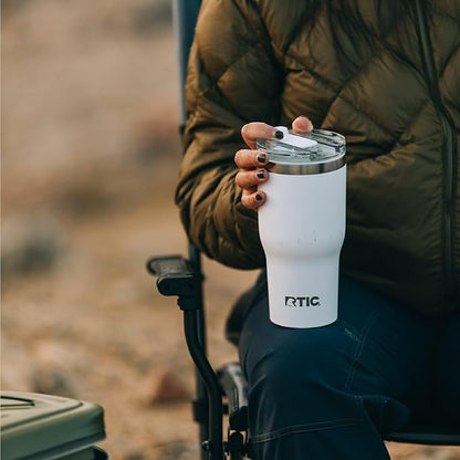 RTIC 20oz Essential Tumbler with Lid, Ceramic Lined, Insulated, Stainless Steel, Metal, Double Wall Vacuum-Insulation, Travel Cup for Iced Coffee, Tea, Hot and Cold Drink, Powder Chaser