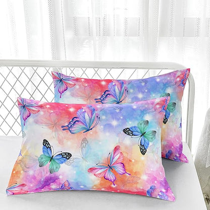 Rainbow Butterfly Comforter Sets Queen，Cute Bedding Sets for Kids,Galaxy Butterfly Comforter Sets All Season 1 Comforter and 2 Pillowcases