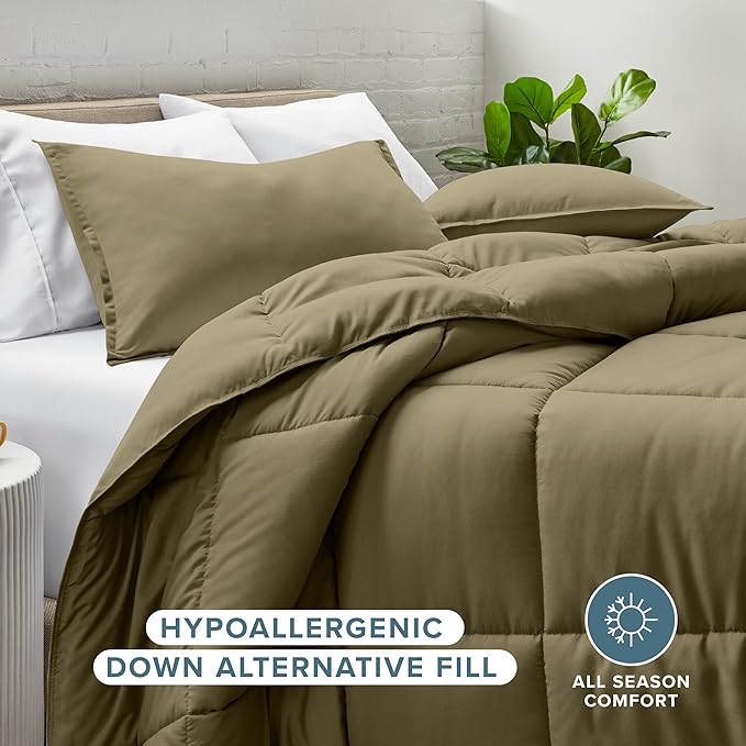Bare Home Comforter Set - Oversized King Size - Ultra-Soft - Goose Down Alternative - Premium 1800 Series - All Season Warmth (Oversized King, Olive)