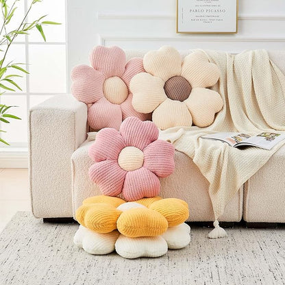 Flower Throw Pillow, Cute Flower Shaped Pillow Decorative Throw Pillow for Bed Couch, Soft Daisy Pillows Floor Seating Cushion Cushions (14.9 Inch Pink)
