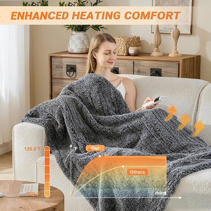 Heated Blanket Heated Throw, Electric Blanket 50"x60" Heating Blanket with 8 Hours Auto Off 10 Fast Heating Levels Machine Washable Sherpa Heated Blanket with Overheating Protection