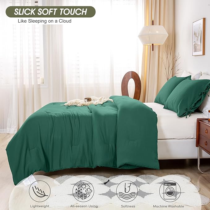 Softness Twin/Twin XL Bed Comforter Set, Comfy Cozy PolyCotton Bedding Blanket 1 Comforter Quilt & 1 Pillowcase Lightweight All Season for Kid Dorm Teens Girl Boy, Forest Emerald Hunter Green