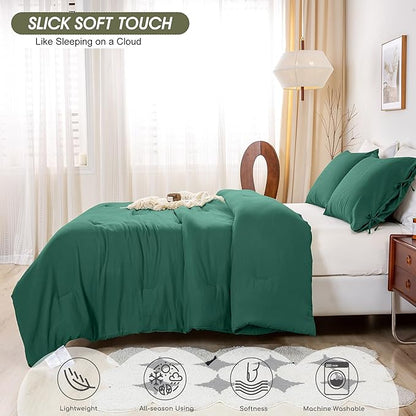 Softness Twin/Twin XL Bed Comforter Set, Comfy Cozy PolyCotton Bedding Blanket 1 Comforter Quilt & 1 Pillowcase Lightweight All Season for Kid Dorm Teens Girl Boy, Forest Emerald Hunter Green