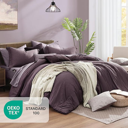 Monbix Super King Size Comforter Set, Italian Plum Bedding Set Reversible, Comforter Set 7 Pieces, Cationic Dyeing Bed in a Bag with Comforter, Sheets, Pillowcases & Shams