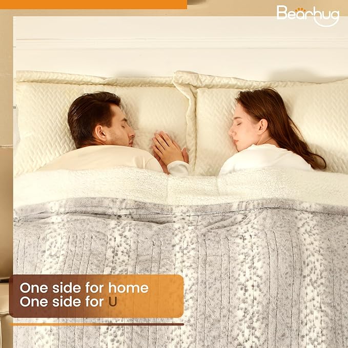 Bearhug Electric Blanket Heated Blanket Full Size 77"x 84" Warm Heating Blanket Gift Reversible Faux Fur & Sherpa 10 Heating Levels & 1-12H Auto Off, Machine Washable, Over-Heat Protect, ETL Certified