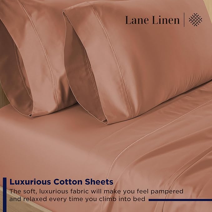 LANE LINEN Bed Sheets Queen Size – Premium 600 Thread Count Long-Staple 100% Cotton Sheets Queen Size Set, Hotel Luxury Soft & Cool Sateen Finish, Fully Elasticized 15" Deep Pocket – Rose Dawn