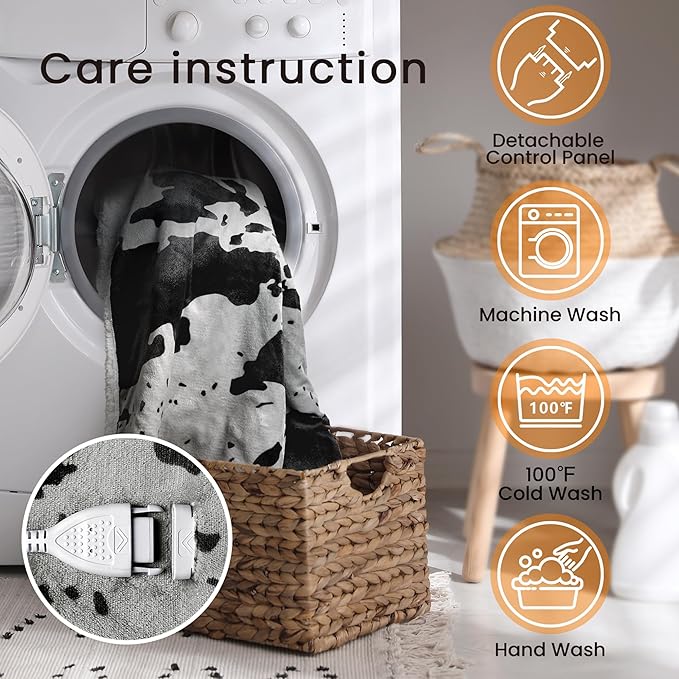 Cow Print Heated Throw Blanket Electric Blanket-Heating Blanket Throw with 10 Heat Levels & 10 Hours Auto-Off, Cozy Soft Fleece Sherpa, Washable, 50 x 60 Inches Cow Print Grey