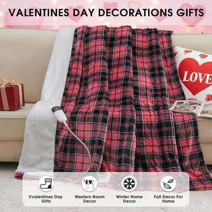 OCTROT Heated Blanket Electric, Twin Size 62X84, Heating Blanket with 10 Heating Levels & 8 Hours Auto Off, Pink Plaid Checkered Plaid Sherpa Blankets Warmer for Adults, Fast Heating Washable