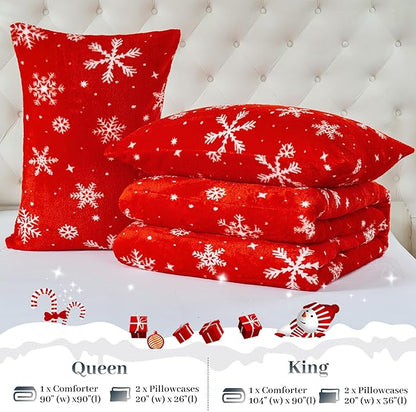 YIYEA Christmas Fluffy King Size Comforter Set, Luxury Faux Fur Comforter, Ultra Soft Plush Fuzzy Velvet Bedding Comforter Sets for Fall Winter, Cozy Warmth, No Shedding, 3PC, King