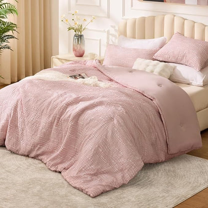 BEDELITE Blush Pink Twin Comforter Set - 2 Peices Boho Tufted Jacquard Bedding Comforter Sets, Lightweight Soft & Warm Twin Bedding Sets with 1 Pillowcase for All Season