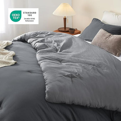 Bedsure Full Comforter Set, Dark Gray Soft Prewashed Bedding for All Seasons, 3 Pieces GentleSoft™ Bed Set, 1 Lightweight Comforter (82"x86") and 2 Pillowcases (20"x26")