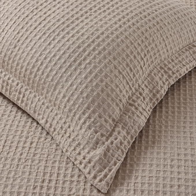 Chezmoi Collection Wilmer 3-Piece Waffle Weave Comforter Set - Soft and Cozy All Season Bedding Set, Queen, Ivory Cream