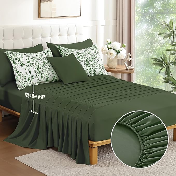 WONGS BEDDING King Size Comforter Set, 8 Pieces Emerald Floral Bed in a Bag Comforter Sets, Botanical Print Soft Fluffy Microfiber Complete Bedding Sets for All Season (90"x104")