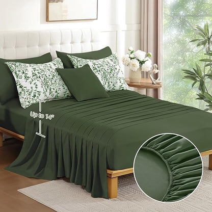 WONGS BEDDING King Size Comforter Set, 8 Pieces Emerald Floral Bed in a Bag Comforter Sets, Botanical Print Soft Fluffy Microfiber Complete Bedding Sets for All Season (90"x104")