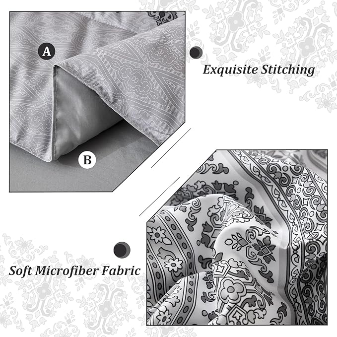 Goodidea Boho Comforter Set Queen Size 3 Piece Grey Bohemian Striped Comforter Soft Lightweight Microfiber Bedding Set with 2 Pillow Shams for All Season (Queen, 90"X90")
