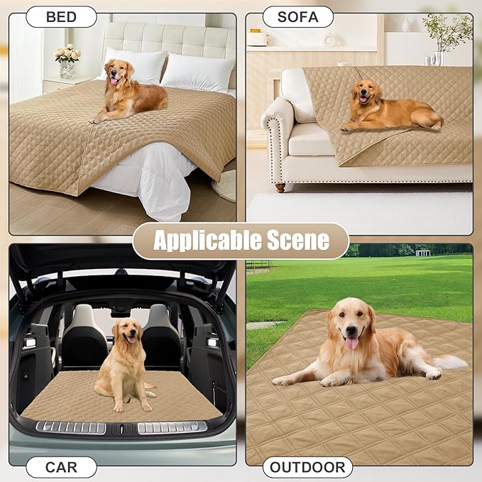 Smiry Waterproof Dog Bed Cover Pet Blanket, Soft Washable Dog Blanket for Furniture Bed Couch Sofa Reversible, Checkered (52"x82", Camel/Camel)