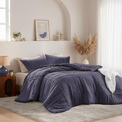 Queen Size Comforter Set Skipper Blue, 3 Pieces Bedding Set, Ultra Soft Prewashed Bed Set, Pinch Pleat All Seasons Lightweight Comforter and Shams