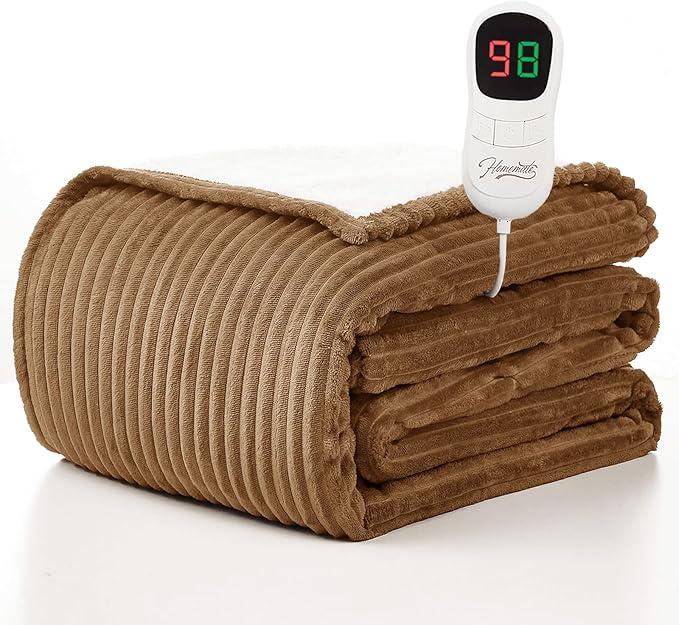 Homemate Electric Heated Blanket Twin Size - 62"x84" Heating Blanket Twin Size 1/2/4/6/8 Hours Auto-Off 10 Heat Level Over-Heat Protection Soft Flannel Sherpa ETL Certification