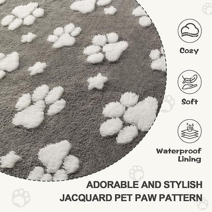 Waterproof Blanket for Dog Cat or Adult, Cute 3D Textured Paw Dog Blanket for Bed Couch Sofa, Soft Liquid Pee Proof Pet Furniture Protector, 60"x80", Grey