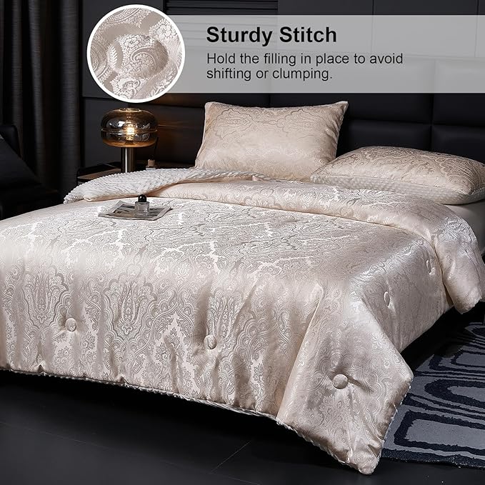Jacquard Comforter Set - Luxury Warm Paisley Floral Pattern Twin Size Bedding with 1 Pillowcase All-Season Soft & Lightweight 3D Bubble Design Bed Set (68x90 Inches Rose Gold)