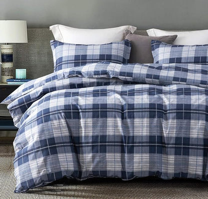 SLEEPBELLA Comforter King Size, 600 Thread Count Cotton Navy Blue & Grey Buffalo Pattern Blue Plaid Comforter Sets,Down Alternative Bedding Set 3Pcs (King, Navy Plaid)
