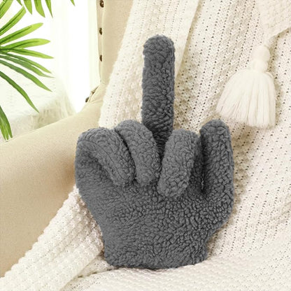 Menkxi Small Middle Finger Decorative Pillow 13.78 x 9.84 in Funny Shaped Sherpa Fleece Throw Pillow Warm Soft Emoticon Cushion Middle Finger Decor for Couch Gag Gift(Dark Grey)