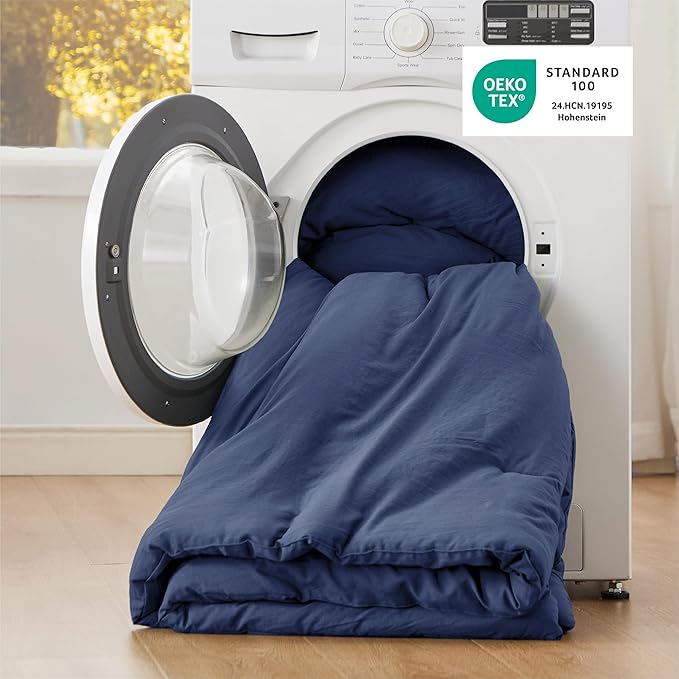 Bedsure Super King Plus Comforter Set, Navy Soft Prewashed Bedding for All Seasons, 3 Pieces GentleSoft™ Bed Set, 1 Lightweight Comforter (128"x120") and 2 Pillowcases (20"x36")