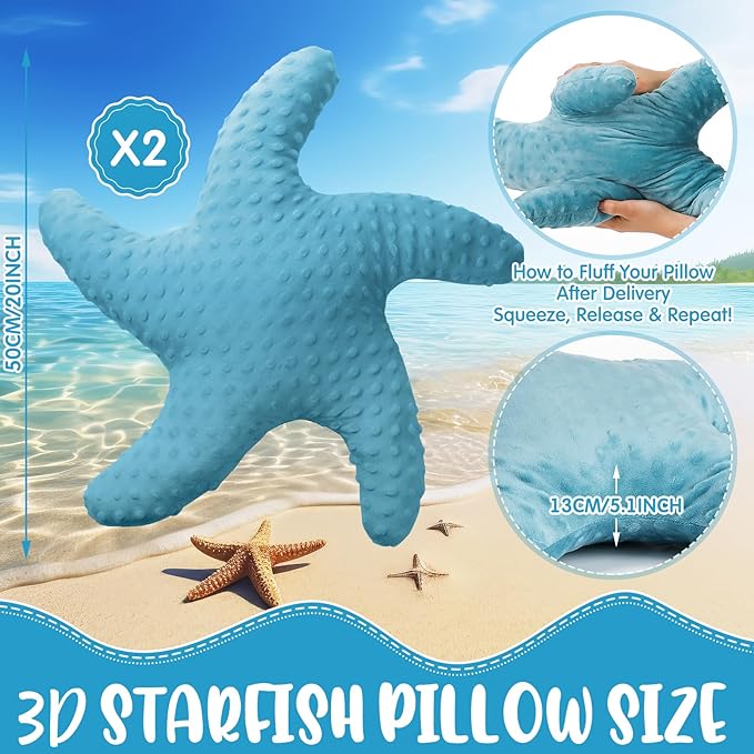 Fumete Starfish Pillow Beach Starfish Shaped Throw Pillows 20'' Stuffed Animal Cute Plush Coastal Decor Ocean Star Pillow Plush Cushion for Bedroom Living Room Sofa Couch(Green,2 Pcs)